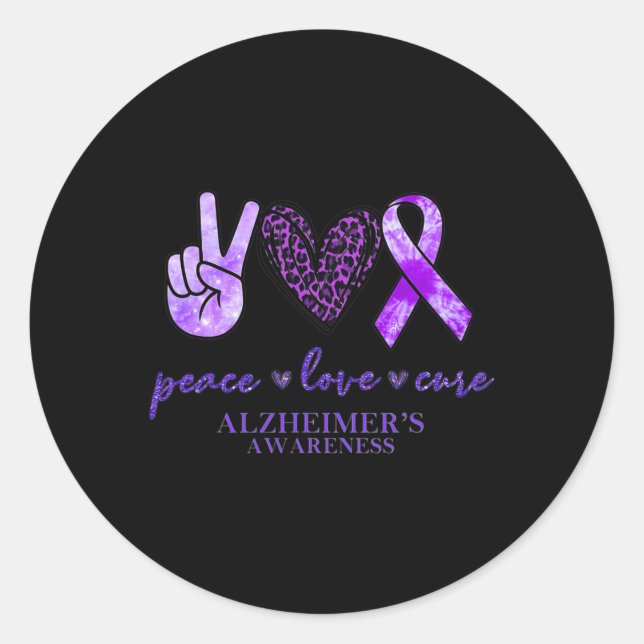 Peace Love Cure Ribbon Leopard Heimerheimer Brain  Classic Round Sticker (Front)
