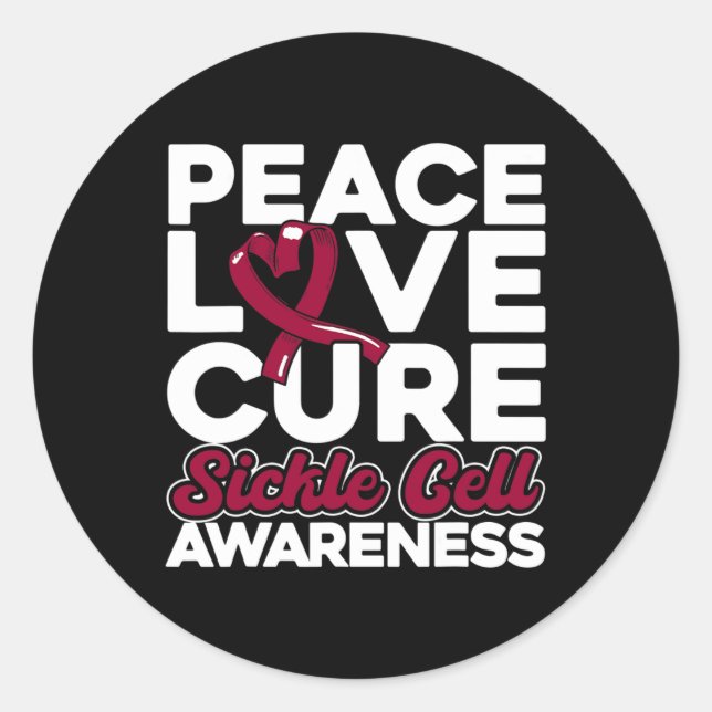 Peace Love Cure Sickle Cell Awareness 1 Classic Round Sticker (Front)