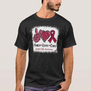 Peace Love Cure Sickle Cell Awareness Burgundy Rib T-Shirt