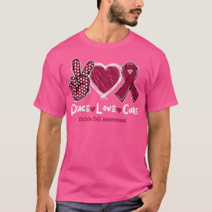 Peace Love Cure Sickle Cell Awareness Burgundy Rib T-Shirt