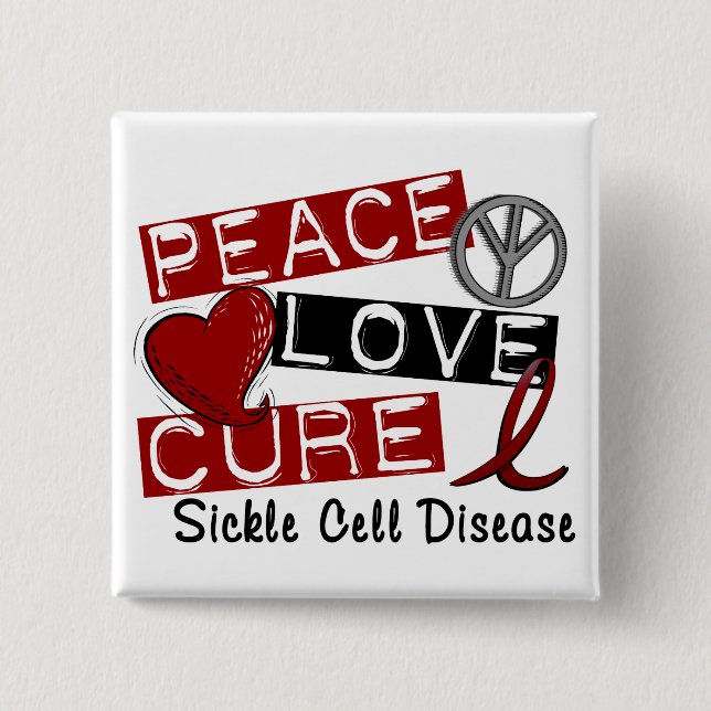 Peace Love Cure Sickle Cell Disease 15 Cm Square Badge (Front)