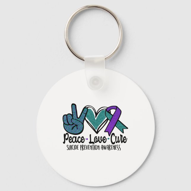 Peace Love Cure Suicide Prevention Awareness 3  Key Ring (Front)