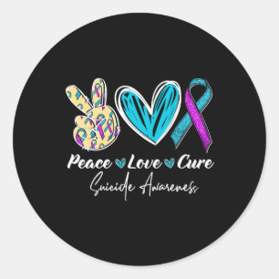 Peace Love Cure Suicide Prevention Awareness Heart Classic Round Sticker