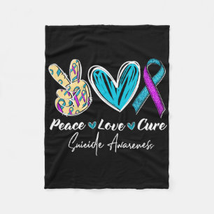 Peace Love Cure Suicide Prevention Awareness Heart Fleece Blanket