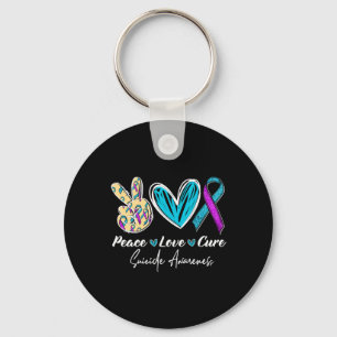 Peace Love Cure Suicide Prevention Awareness Heart Key Ring