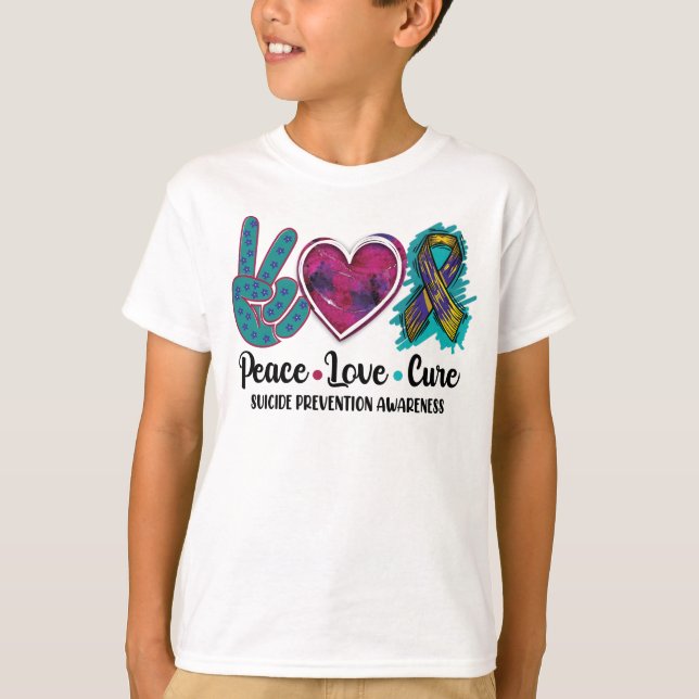 Peace Love Cure Suicide Prevention Awareness T-Shirt (Front)