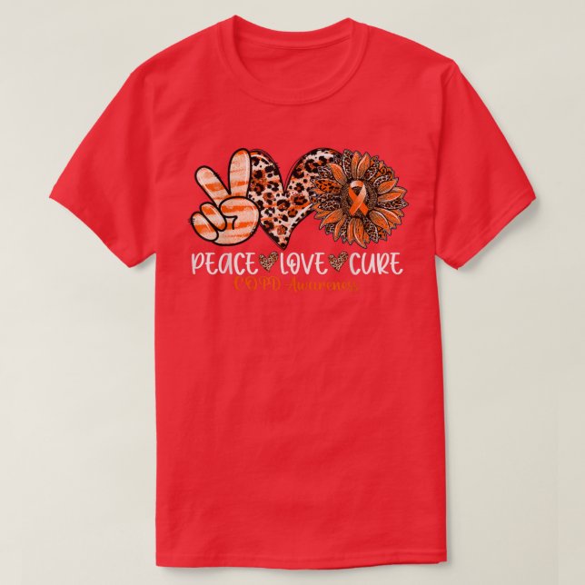 Peace Love Cure Sunflower Leopard COPD Awareness  T-Shirt (Design Front)
