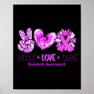 Peace Love Cure Sunflower Leopard Overdose Awarene Poster