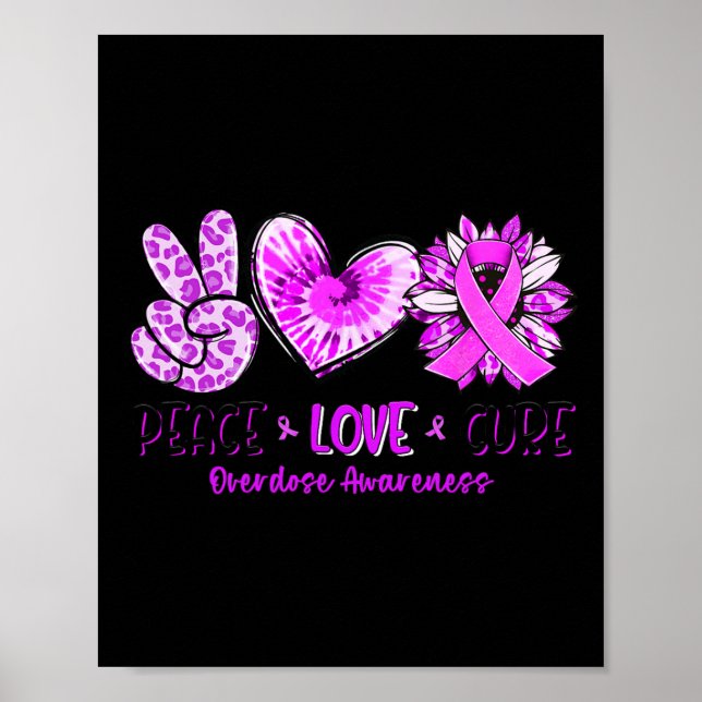 Peace Love Cure Sunflower Leopard Overdose Awarene Poster (Front)