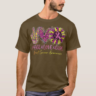 Peace Love Cure Sunflower Leopard Pink Ribbon Brea T-Shirt