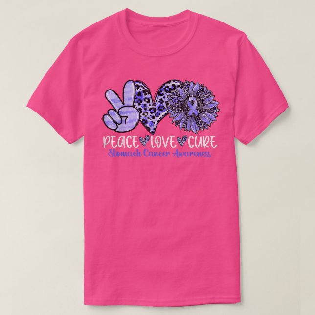 Peace Love Cure Sunflower Leopard Stomach Cancer A T-Shirt (Design Front)