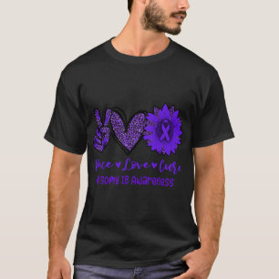 Peace Love Cure Sunflower Ribbon Trisomy 18 Awaren T-Shirt