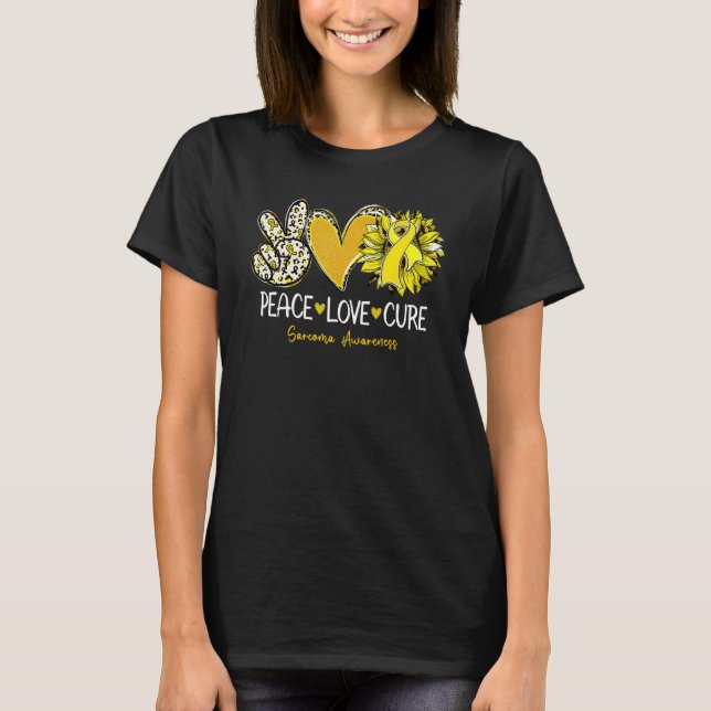 Peace Love Cure Sunflower Yellow Ribbon Sarcoma Aw T-Shirt (Front)