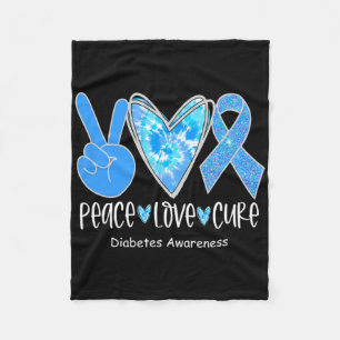 Peace Love Cure T1d Diabetes Awareness Blue Ribbon Fleece Blanket