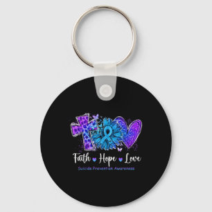 Peace Love Cure Teal & Purple Sunflower Suicid Key Ring