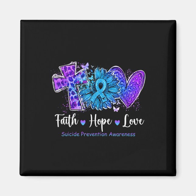 Peace Love Cure Teal and Purple Sunflower Suicide  Magnet (Front)