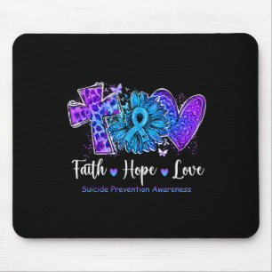 Peace Love Cure Teal and Purple Sunflower Suicide  Mouse Mat