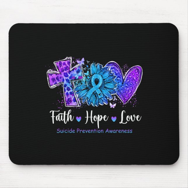 Peace Love Cure Teal and Purple Sunflower Suicide  Mouse Mat (Front)