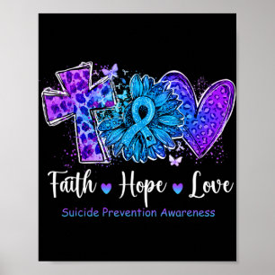 Peace Love Cure Teal and Purple Sunflower Suicide Poster
