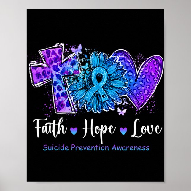 Peace Love Cure Teal and Purple Sunflower Suicide  Poster (Front)