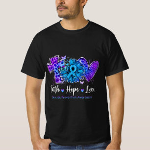 Peace Love Cure Teal and Purple Sunflower Suicide T-Shirt