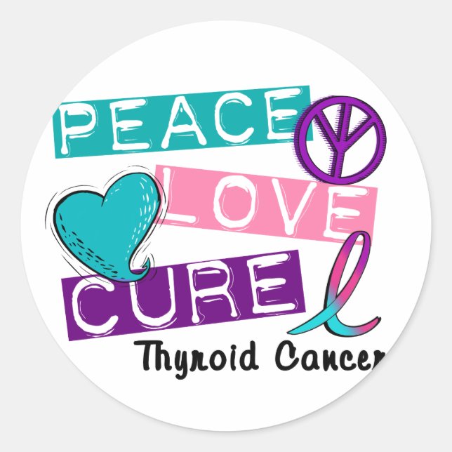 PEACE LOVE CURE Thyroid Cancer Shirts & Gifts Classic Round Sticker (Front)
