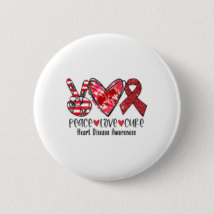 Peace Love Cure Tie Dye Heart Disease Awareness Re 6 Cm Round Badge