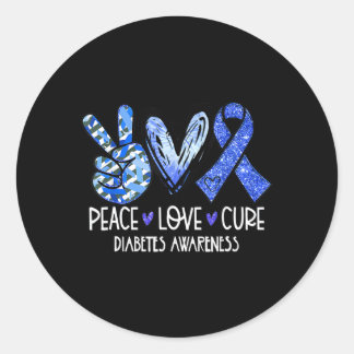 Peace Love Cure Type 1 Diabetes Awareness T1D Blue Classic Round Sticker