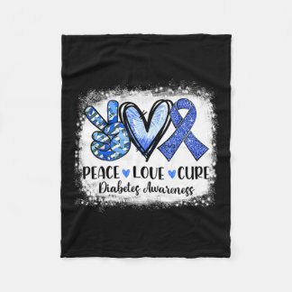 Peace Love Cure Type 1 Diabetes Awareness T1d Blue Fleece Blanket