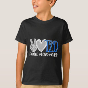 Peace Love Cure Type 2 Diabetes Awareness T2D Blue T-Shirt