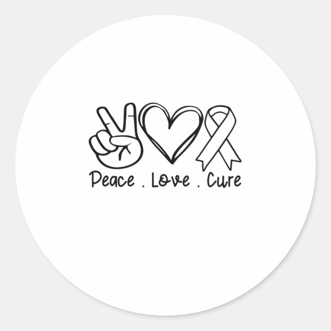 Peace Love Cure White Ribbon Classic Round Sticker (Front)