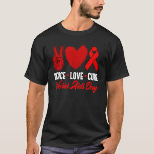 Peace Love Cure World HIV AIDS Day Awareness Red R T-Shirt