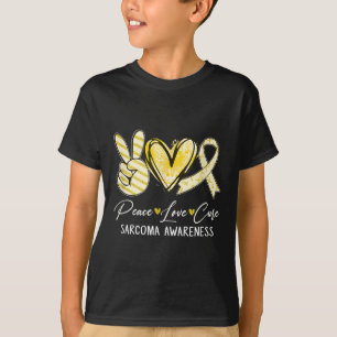 Peace Love Cure Yellow Ribbon Sarcoma Awareness T-Shirt