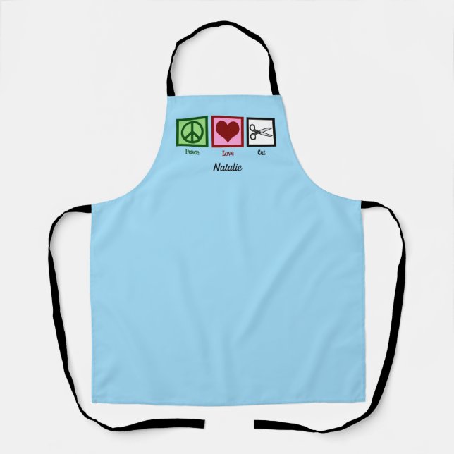 Peace Love Cut Cute Hair Stylist Monogram Haircut Apron (Front)