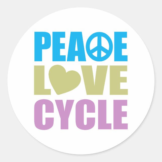 Peace Love Cycle Classic Round Sticker (Front)