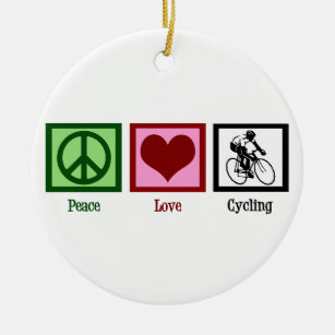 Peace Love Cycling Ceramic Tree Decoration