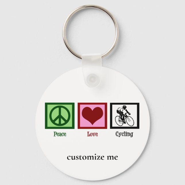 Peace Love Cycling Cute Custom Cyclist Key Ring (Front)