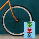 Peace Love Cycling Holiday Card<br><div class="desc">Nothing feels better than riding a bicycle. This cute cyclist design features a peace sign,  heart,  and a person who loves to cycle. Peace Love Cycling.</div>