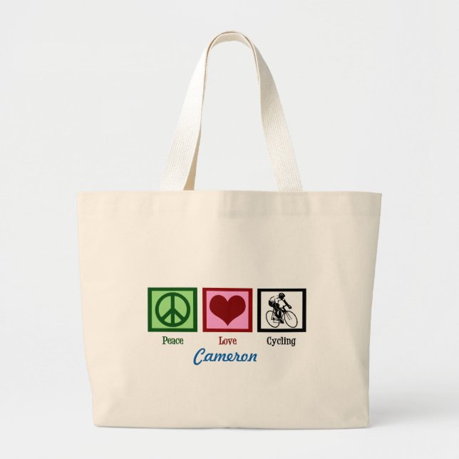 Peace Love Cycling Large Tote Bag (Front)