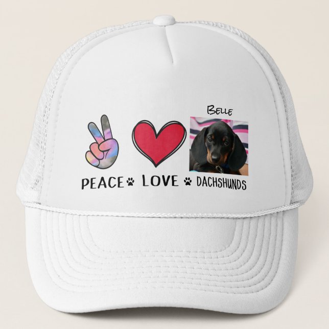 Peace Love Dachshunds Dog Lovers Trucker Hat (Front)