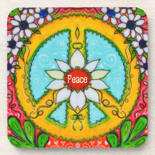 Peace Love Daisy hippie colourful bohemian Coaster