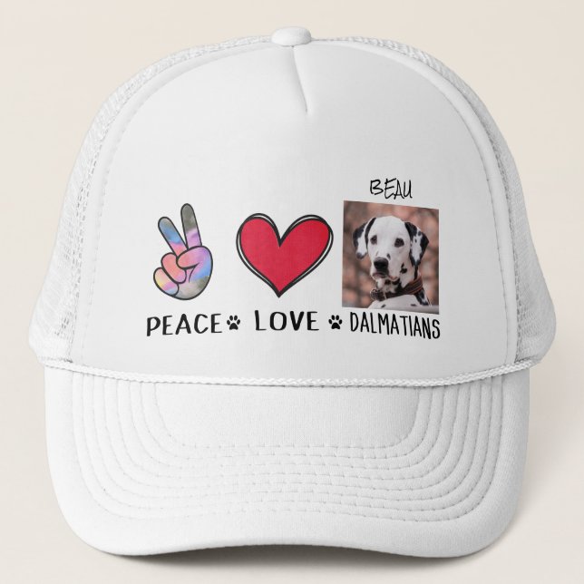Peace Love Dalmatians Dog Lovers  Trucker Hat (Front)