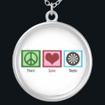 Peace Love Darts Silver Plated Necklace<br><div class="desc">A peace sign,  heart,  and a good game of darts.</div>