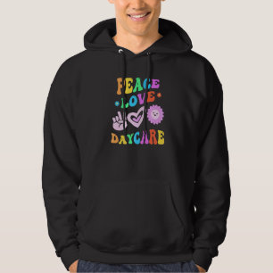 PEACE LOVE DAYCARE Retro Teacher Groovy Back To Sc Hoodie