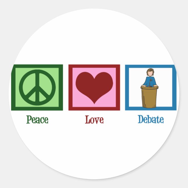 Peace Love Debate Classic Round Sticker (Front)