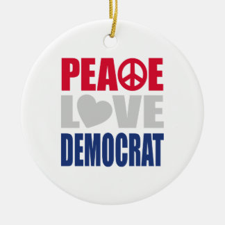 Peace Love Democrat Ceramic Tree Decoration