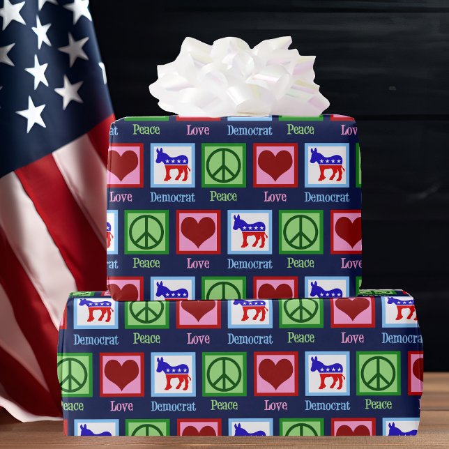 Peace Love Democrat Donkey Christmas Wrapping Paper (Creator Uploaded)