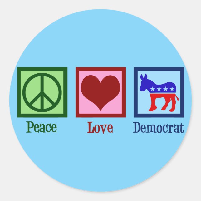 Peace Love Democrat Donkey Cute Blue Classic Round Sticker (Front)