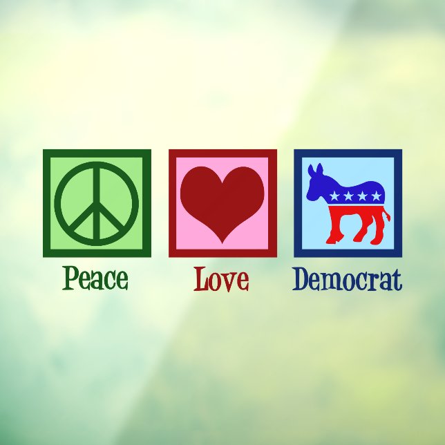 Peace Love Democrat Donkey Cute Blue Window Cling (Sheet 3)