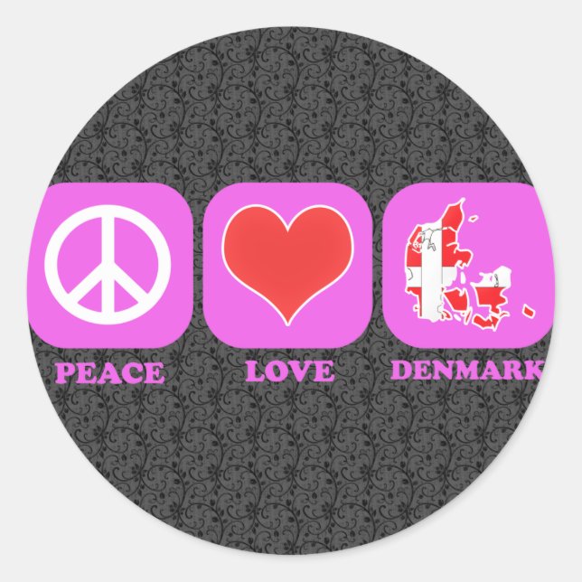Peace Love Denmark Classic Round Sticker (Front)